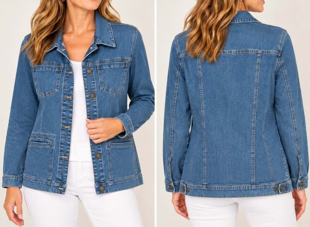RETIRED Woman Within Size 14 16 EUC Med Wash Jean Jacket
